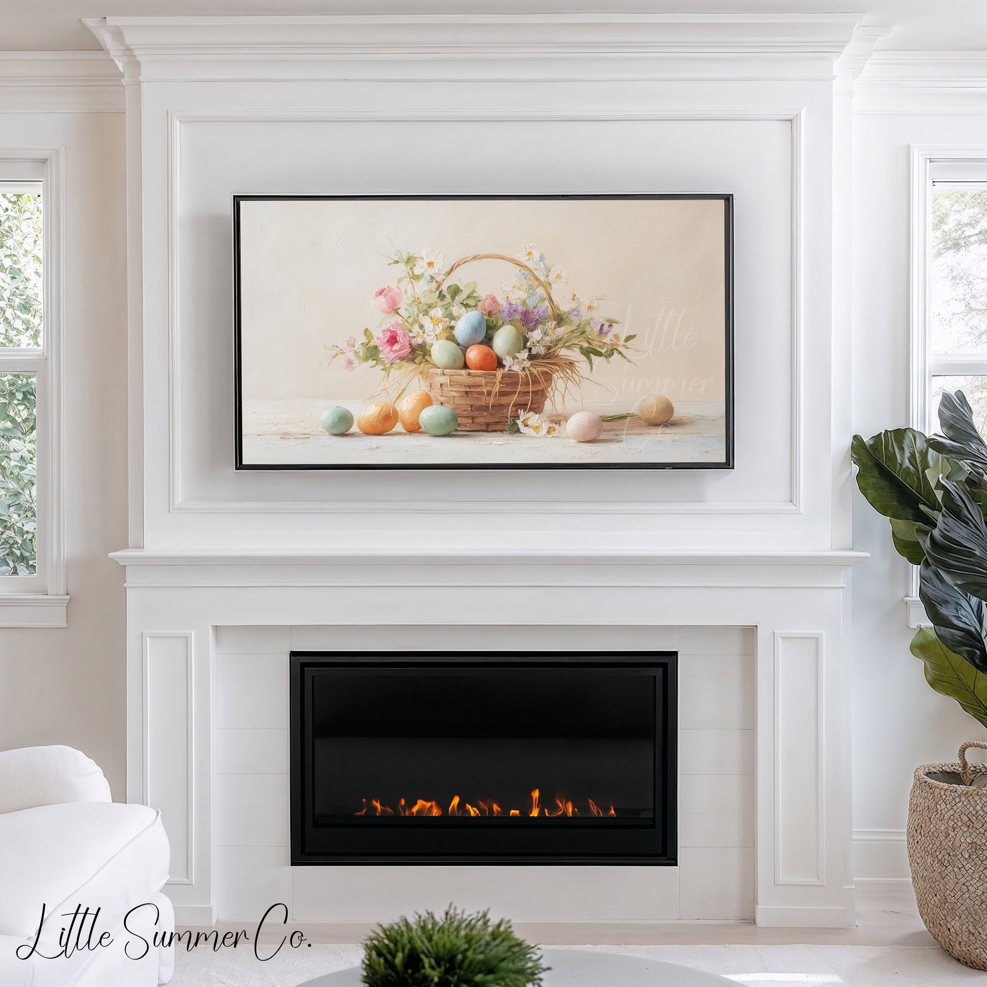Easter Egg Basket with Roses Frame TV Art displayed on a TV