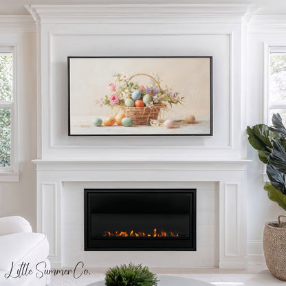 Easter Egg Basket with Roses Frame TV Art displayed on a TV
