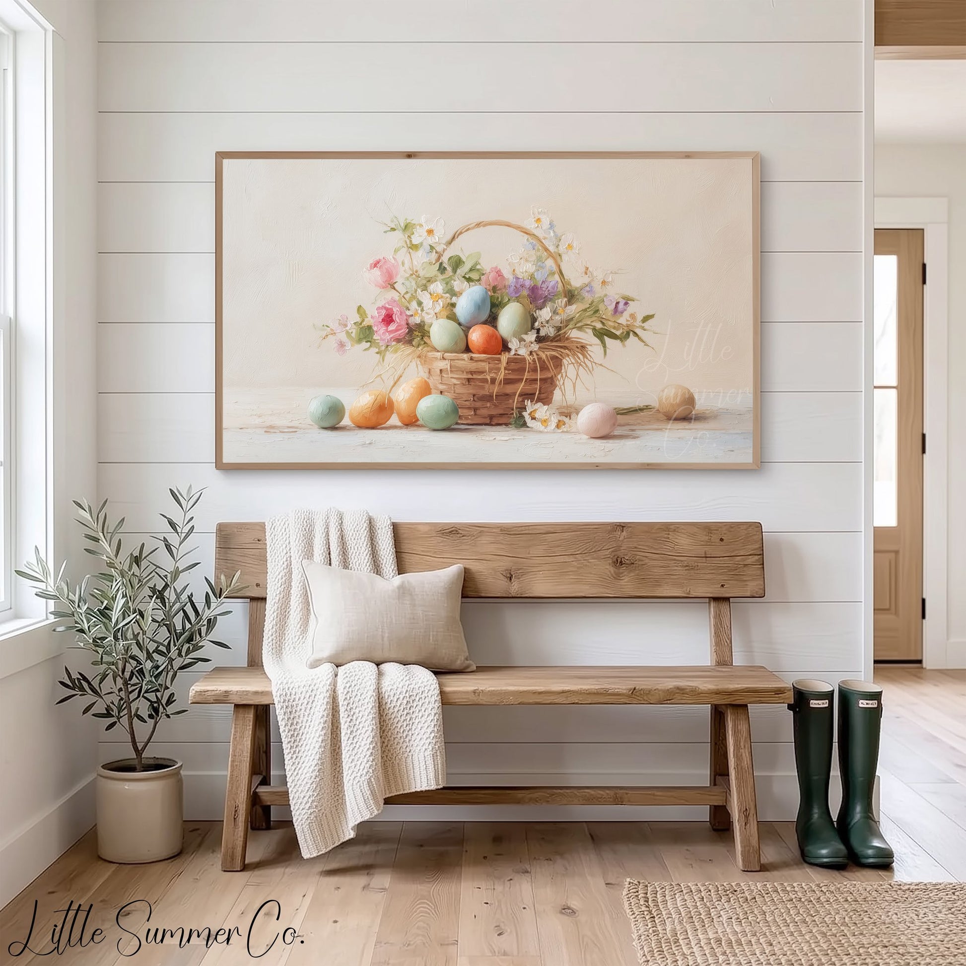 Easter Egg Basket with Roses Frame TV Art displayed on a TV