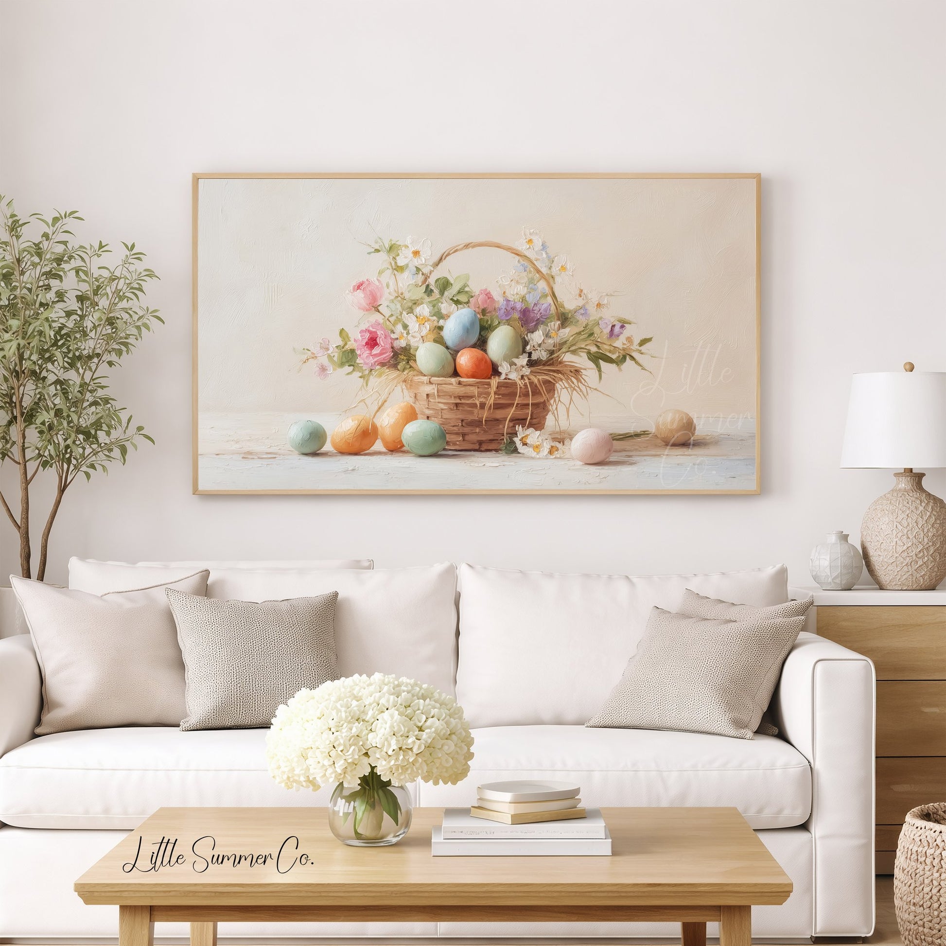 Easter Egg Basket with Roses Frame TV Art displayed on a TV