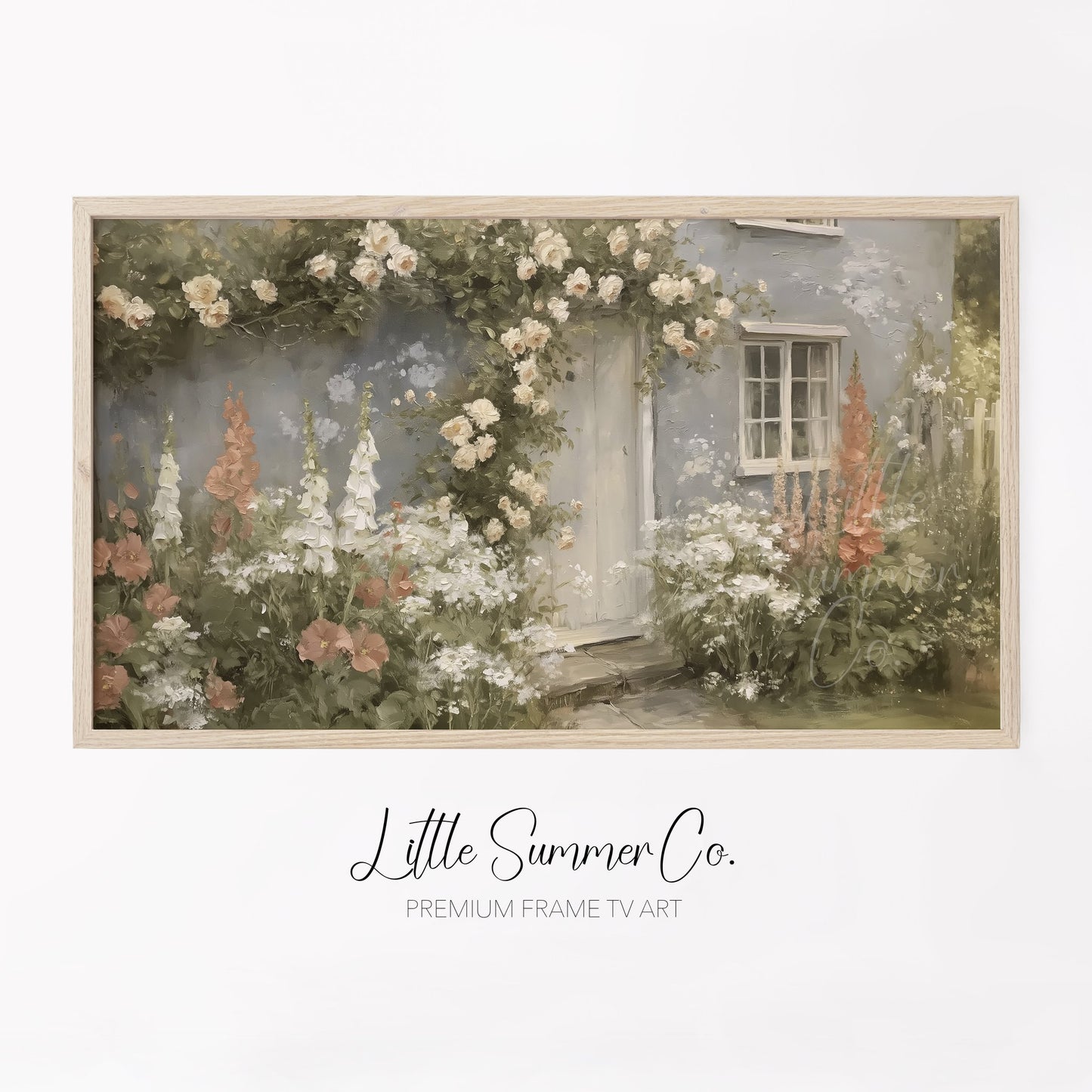 Cottage Garden Roses Frame TV Art displayed on a TV