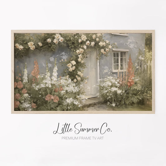 Cottage Garden Roses Frame TV Art displayed on a TV