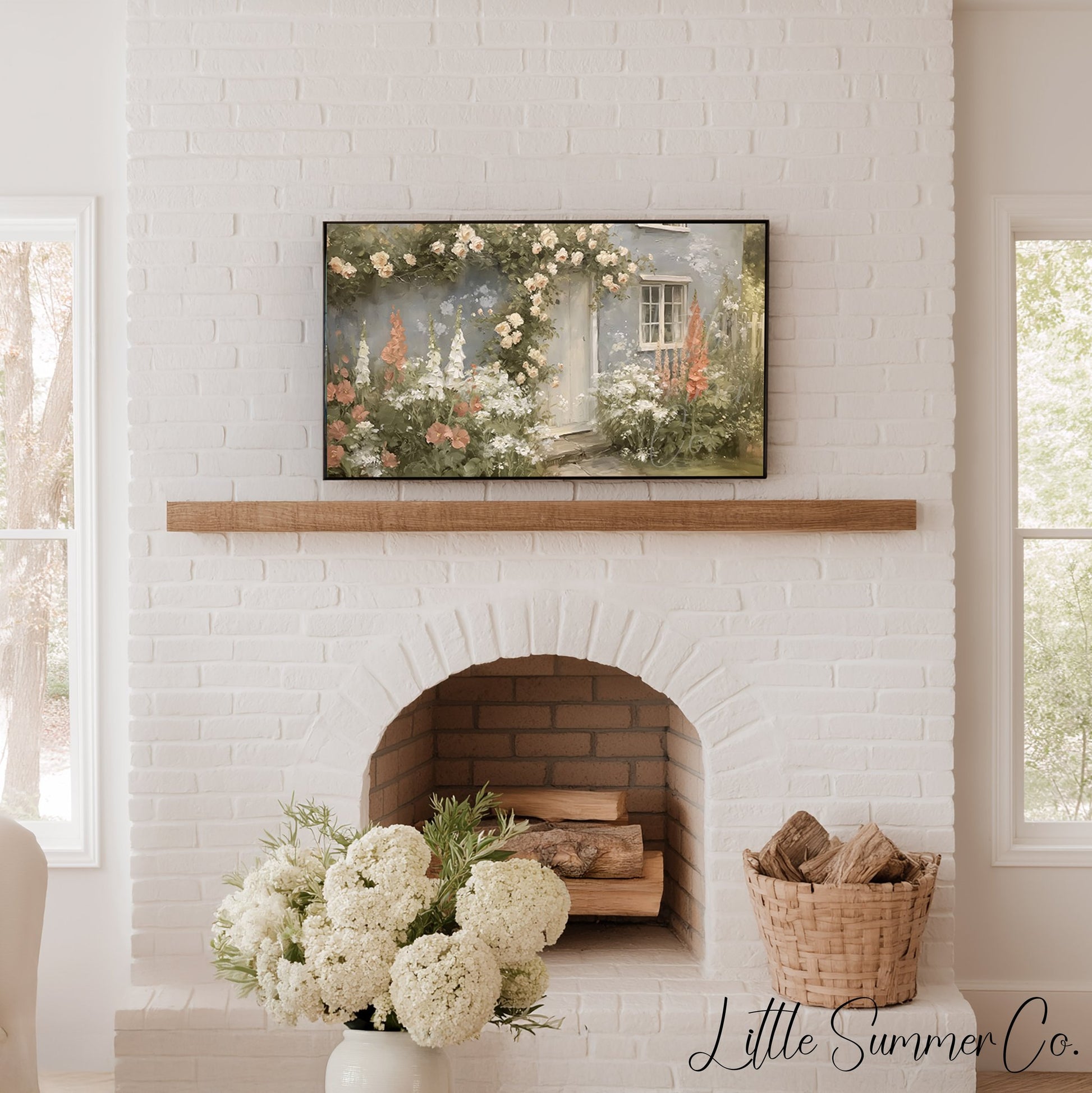 Cottage Garden Roses Frame TV Art displayed on a TV