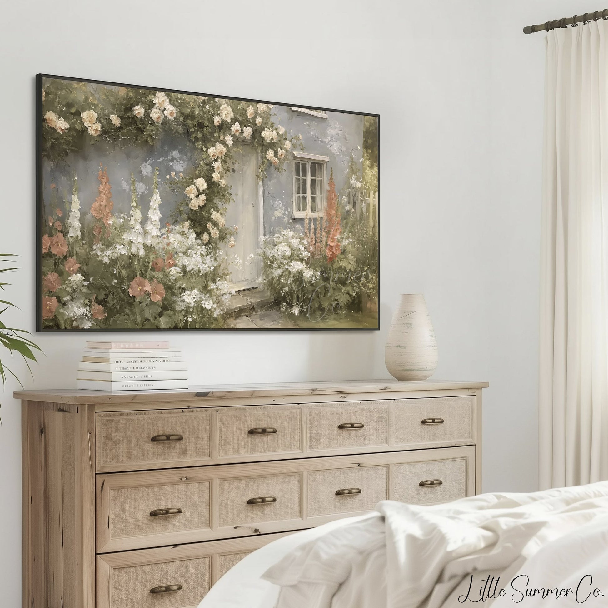 Cottage Garden Roses Frame TV Art displayed on a TV
