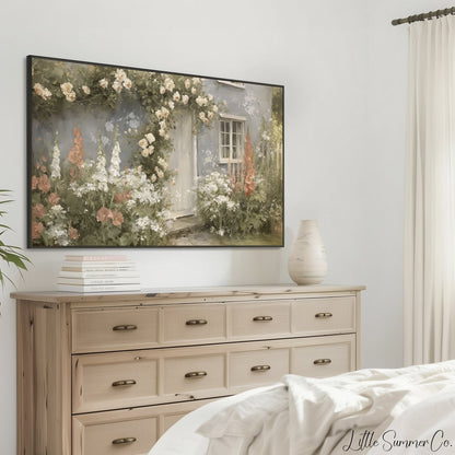Cottage Garden Roses Frame TV Art displayed on a TV