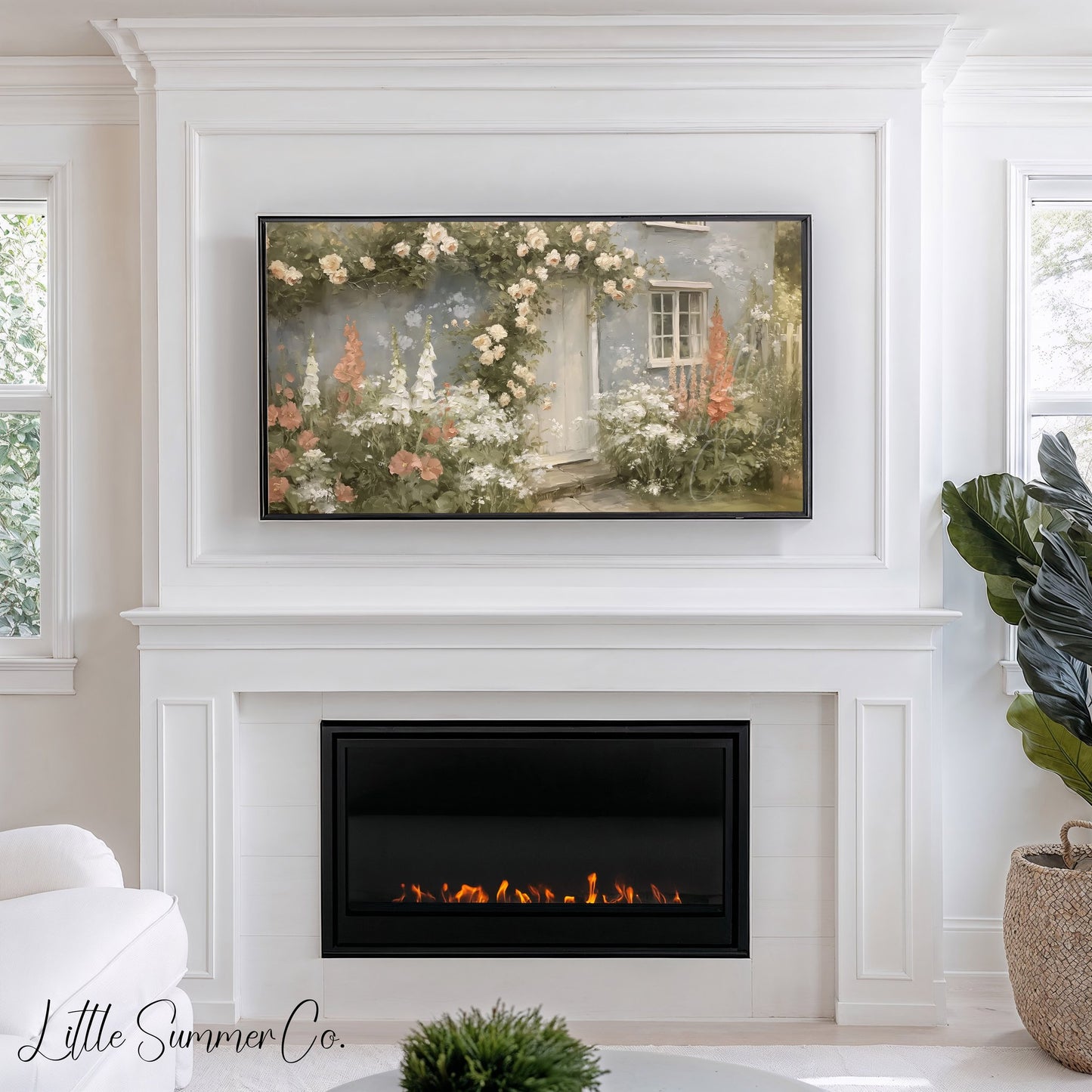 Cottage Garden Roses Frame TV Art displayed on a TV