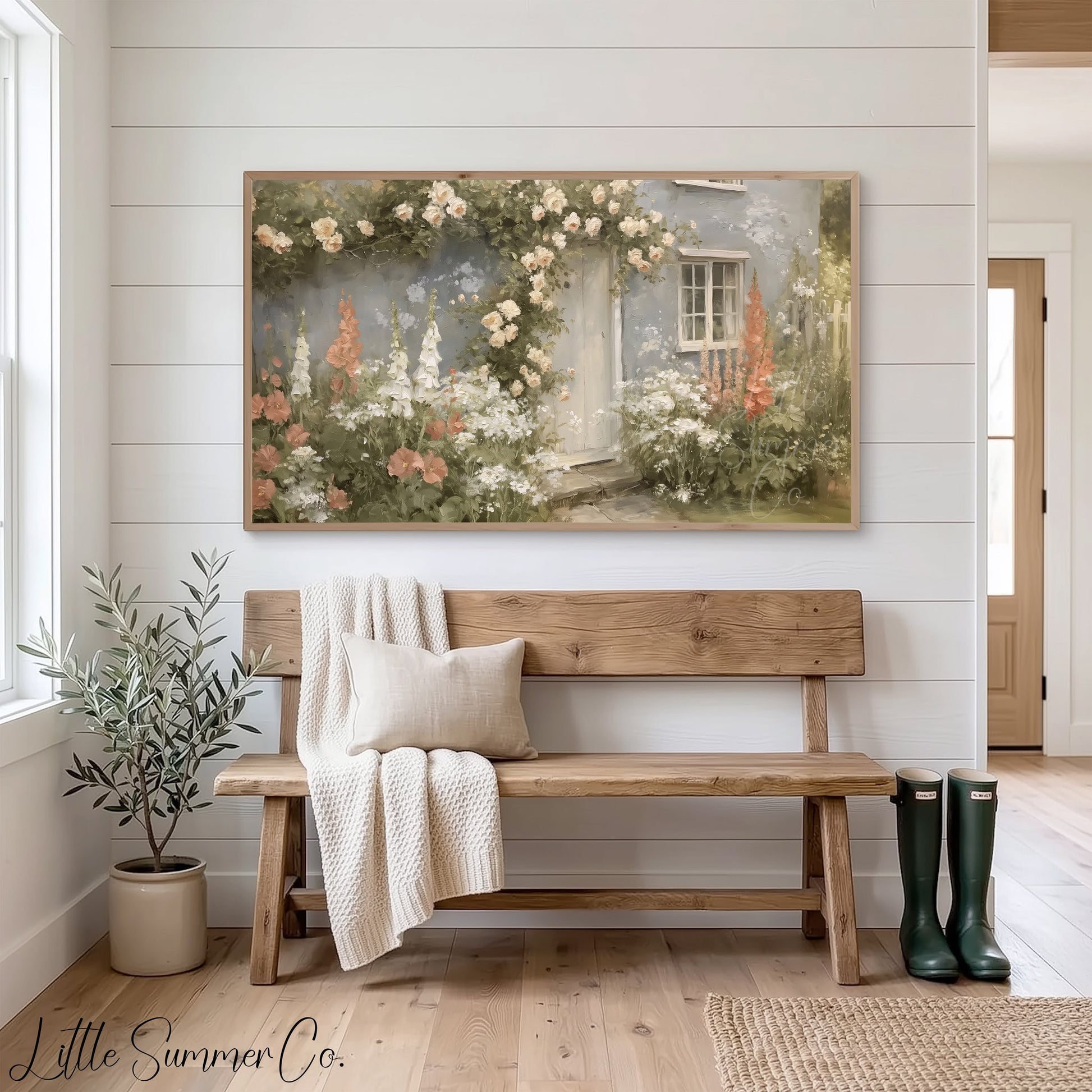 Cottage Garden Roses Frame TV Art displayed on a TV