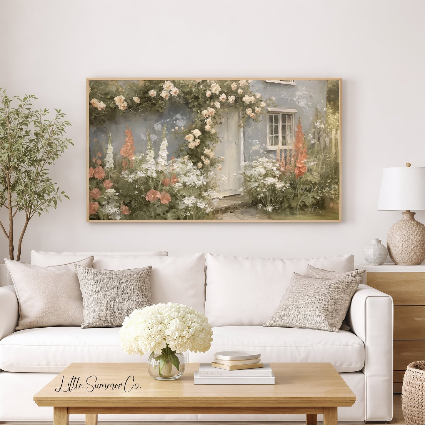 Cottage Garden Roses Frame TV Art displayed on a TV
