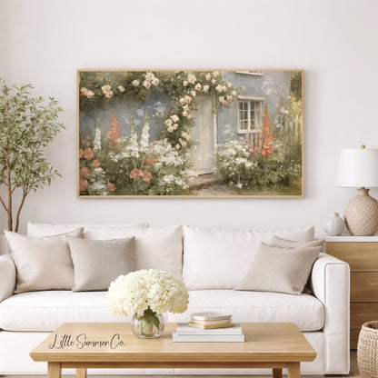 Cottage Garden Roses Frame TV Art displayed on a TV