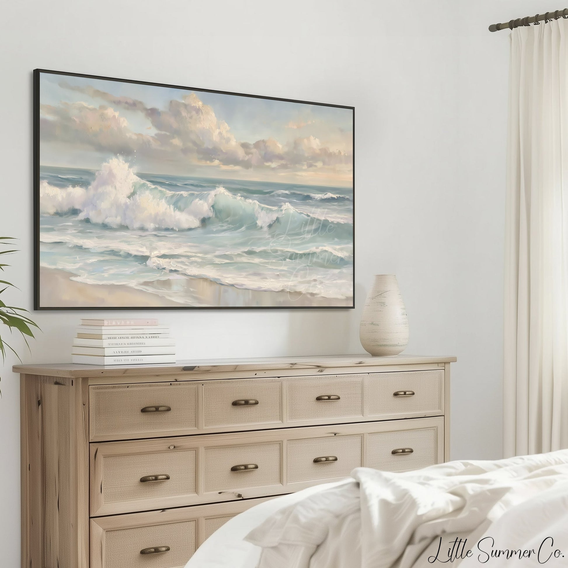 Crashing Ocean Waves Frame TV Art displayed on a TV
