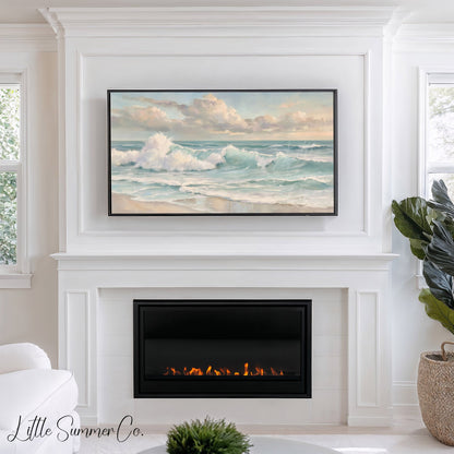 Crashing Ocean Waves Frame TV Art displayed on a TV