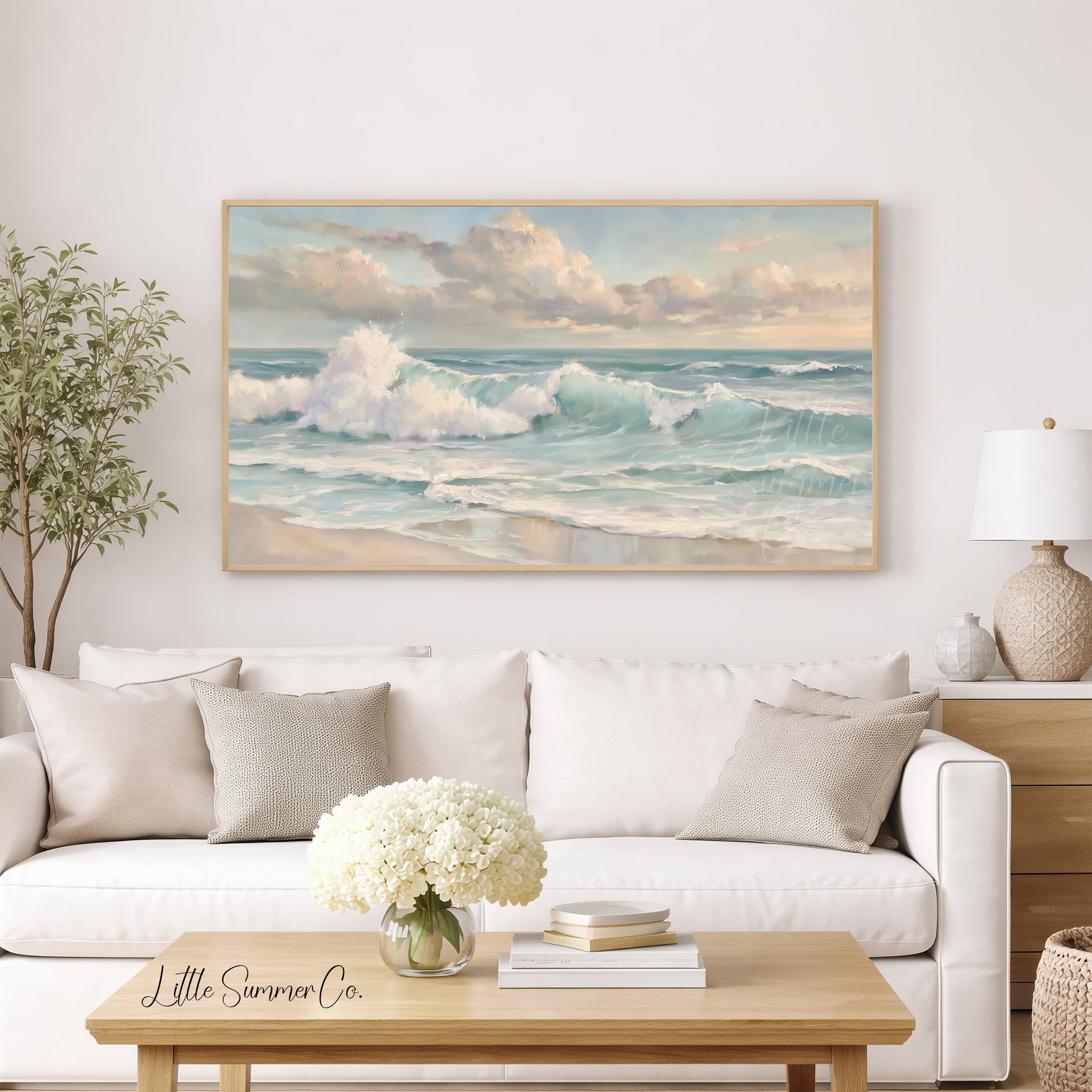 Crashing Ocean Waves Frame TV Art displayed on a TV