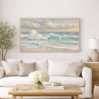 Crashing Ocean Waves Frame TV Art displayed on a TV
