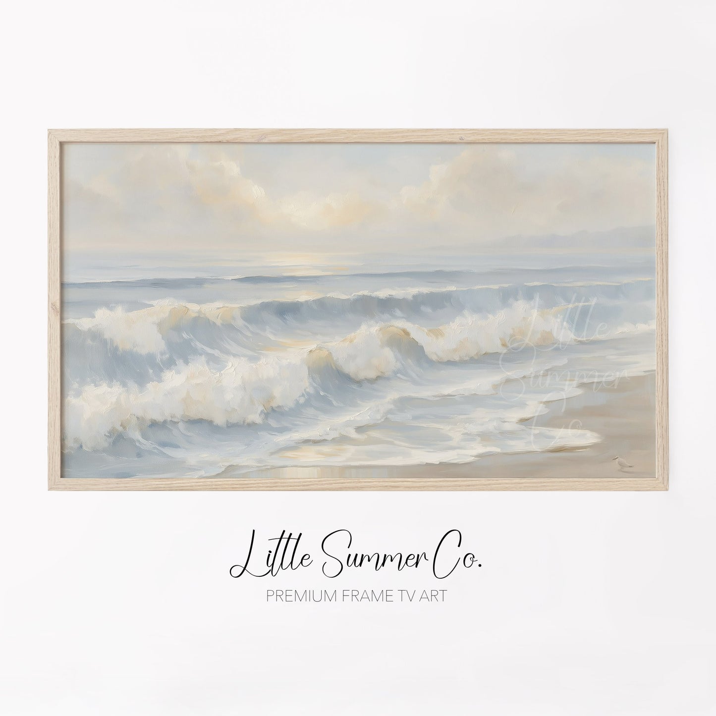Soft Beach Waves Frame TV Art displayed on a TV