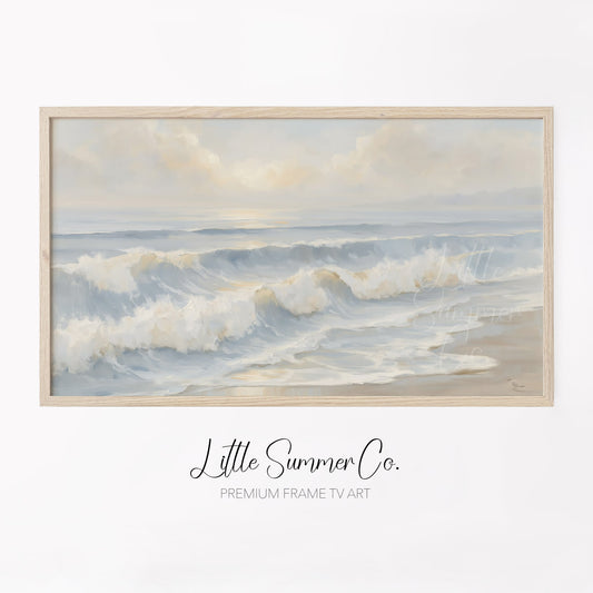 Soft Beach Waves Frame TV Art displayed on a TV