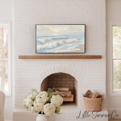 Soft Beach Waves Frame TV Art displayed on a TV