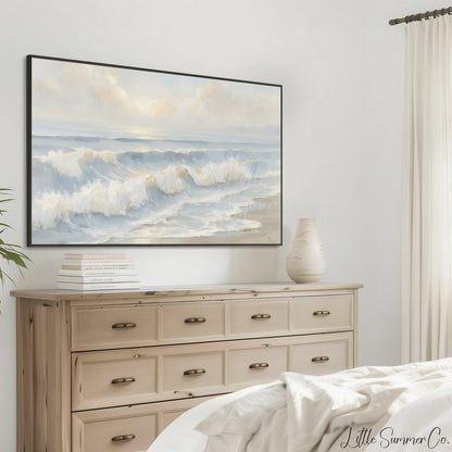 Soft Beach Waves Frame TV Art displayed on a TV