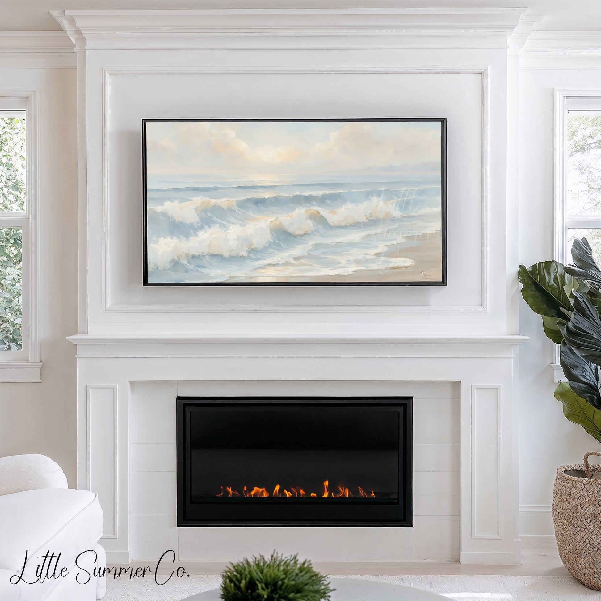 Soft Beach Waves Frame TV Art displayed on a TV