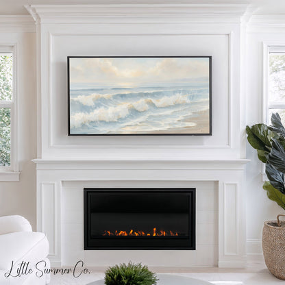 Soft Beach Waves Frame TV Art displayed on a TV