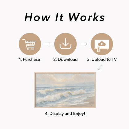 Soft Beach Waves Frame TV Art displayed on a TV