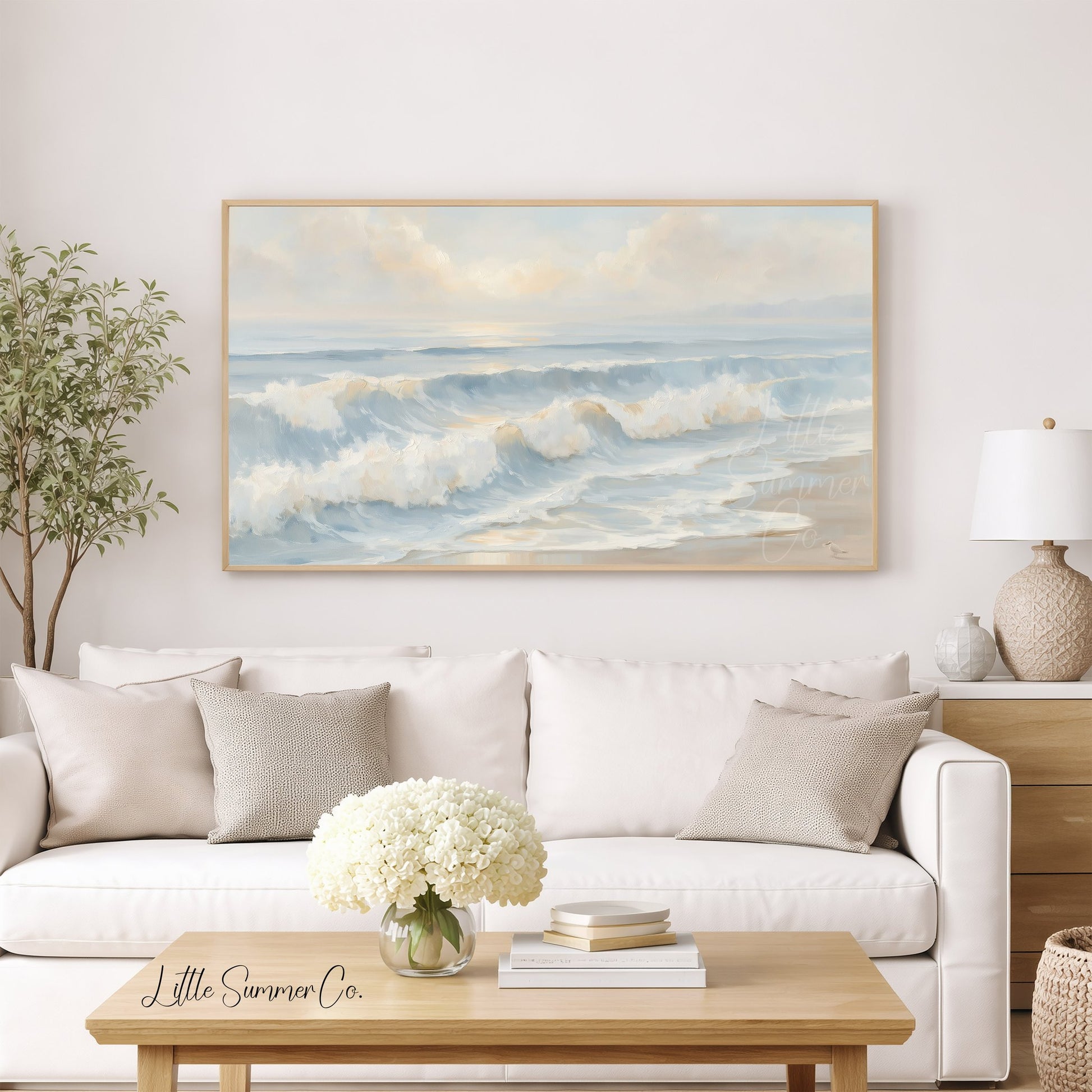 Soft Beach Waves Frame TV Art displayed on a TV