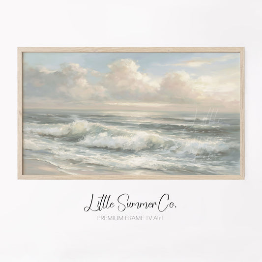 Sunlit Ocean Waves Frame TV Art displayed on a TV