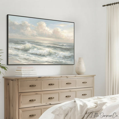 Sunlit Ocean Waves Frame TV Art displayed on a TV