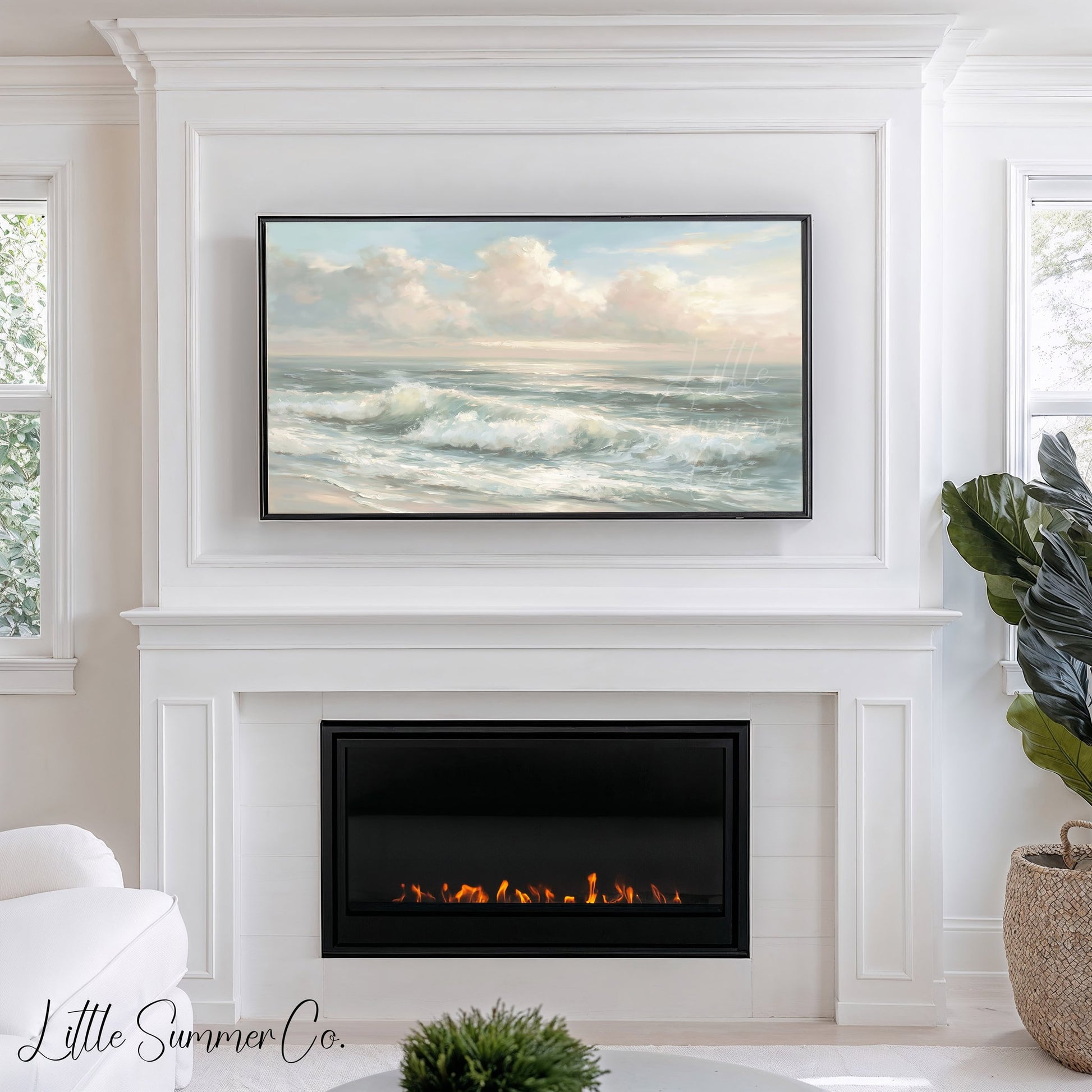 Sunlit Ocean Waves Frame TV Art displayed on a TV