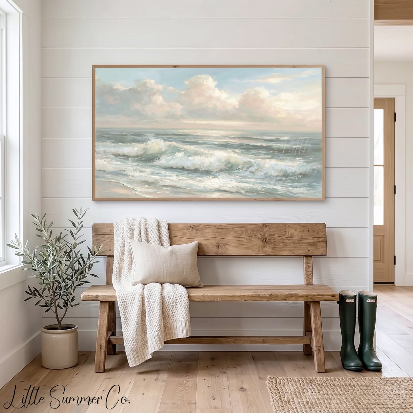 Sunlit Ocean Waves Frame TV Art displayed on a TV