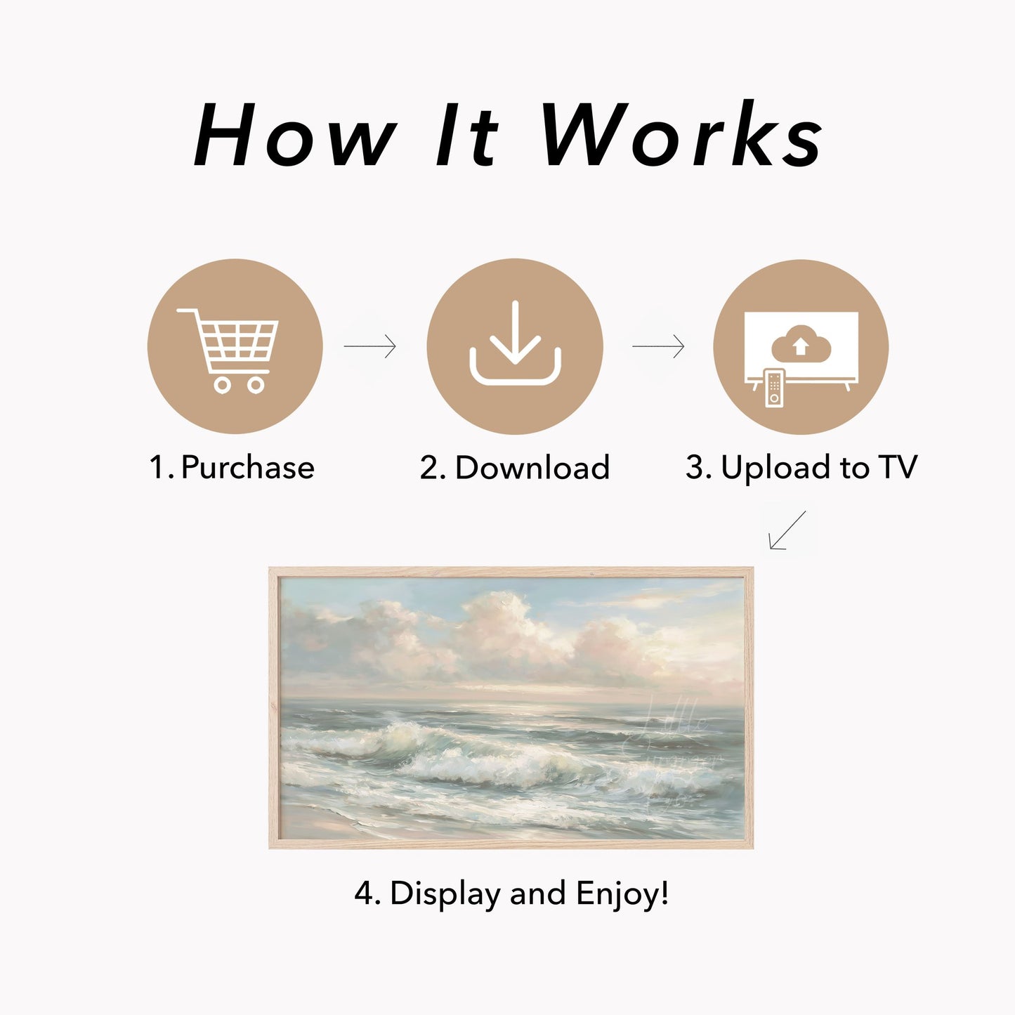 Sunlit Ocean Waves Frame TV Art displayed on a TV