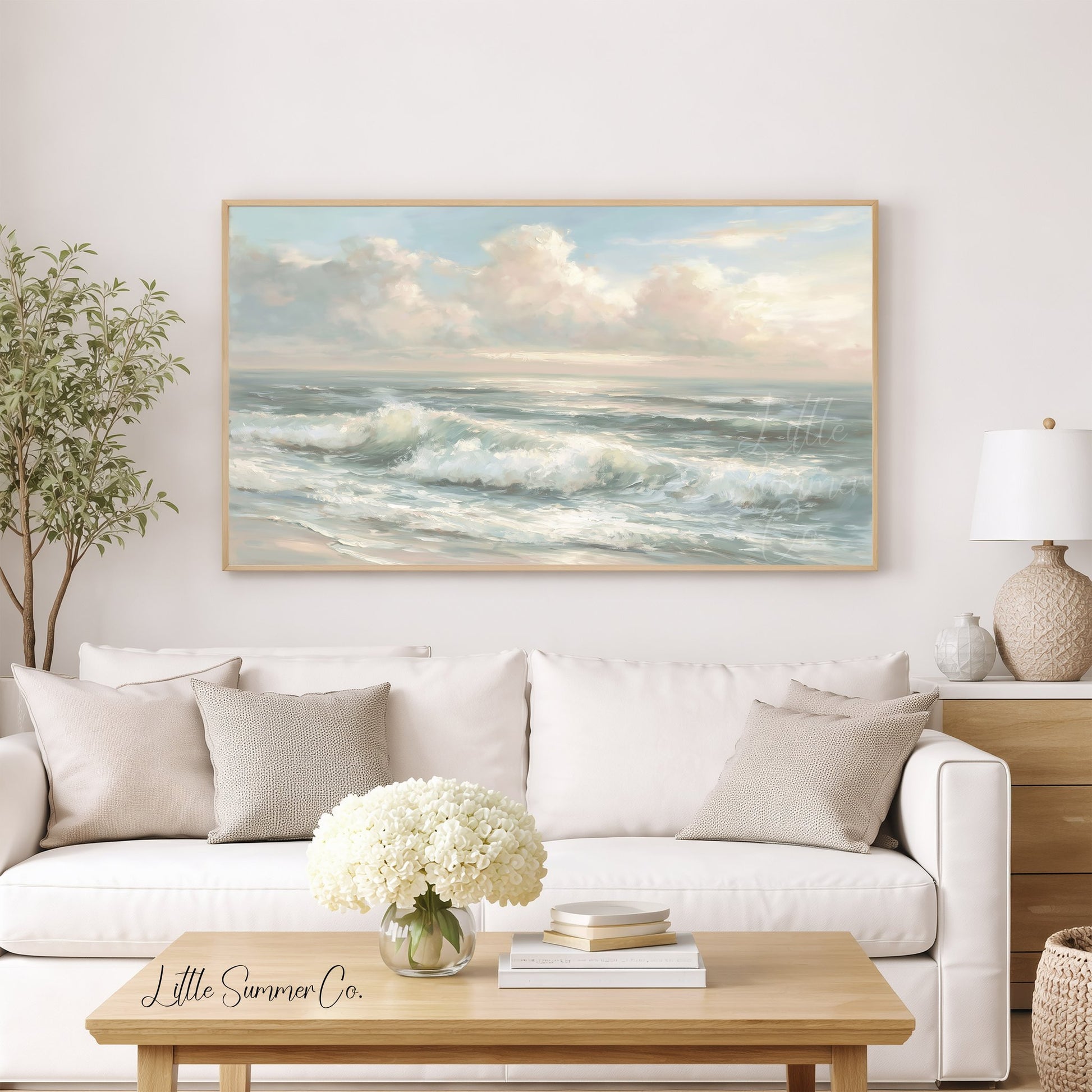 Sunlit Ocean Waves Frame TV Art displayed on a TV