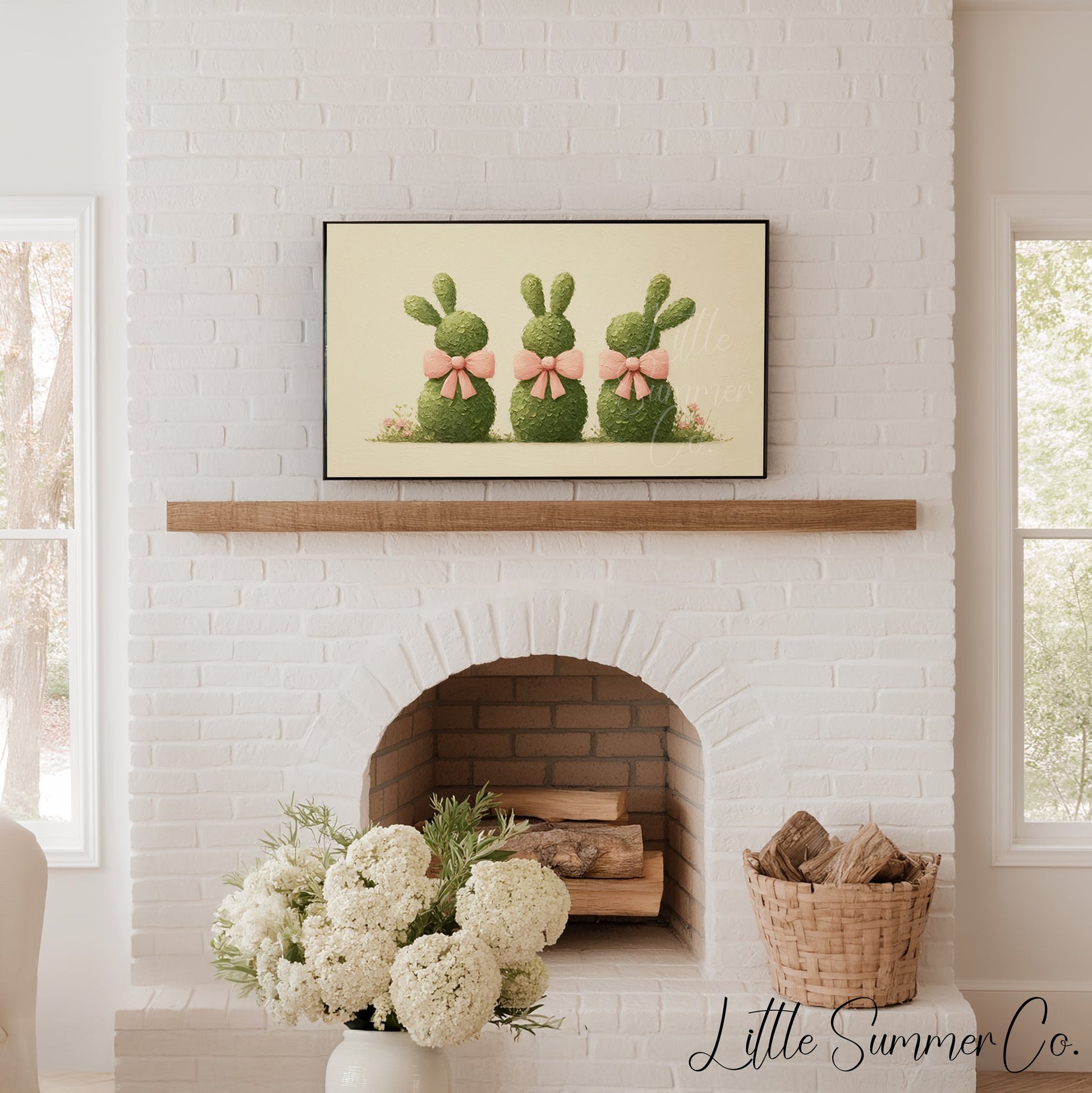 Bunny Topiaries Frame TV Art displayed on a TV