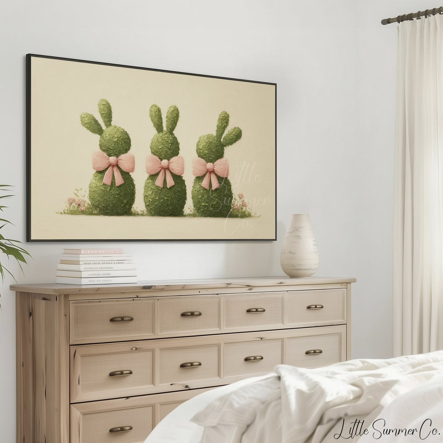 Bunny Topiaries Frame TV Art displayed on a TV