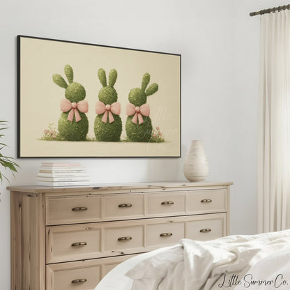 Bunny Topiaries Frame TV Art displayed on a TV