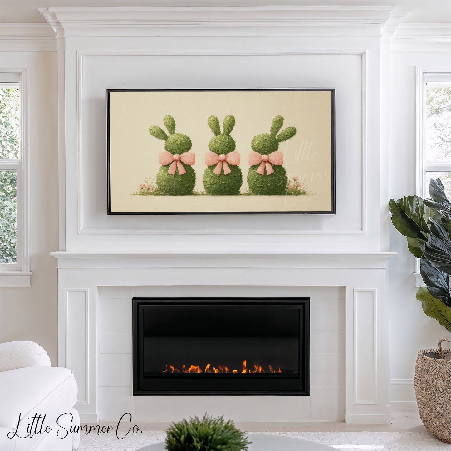 Bunny Topiaries Frame TV Art displayed on a TV