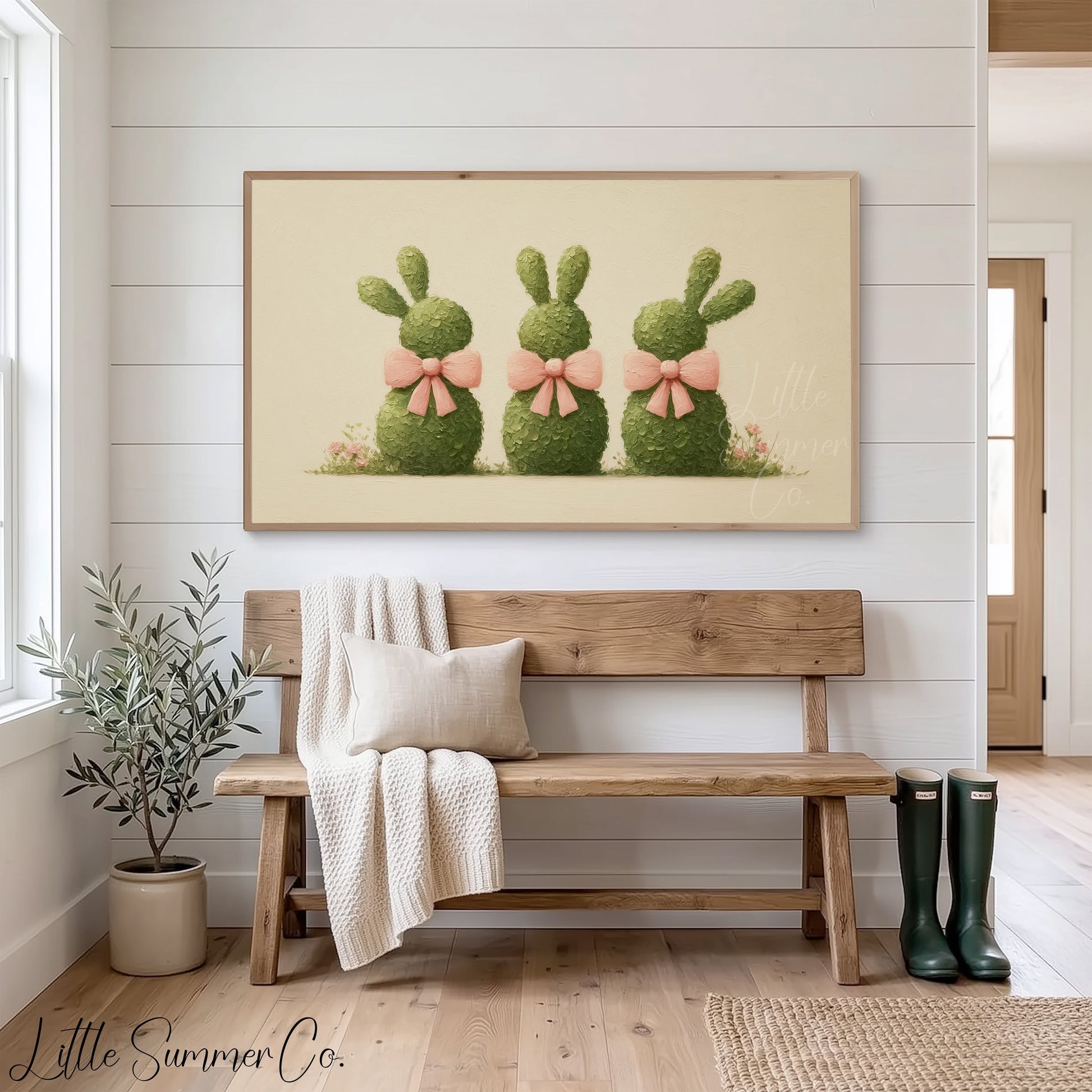 Bunny Topiaries Frame TV Art displayed on a TV