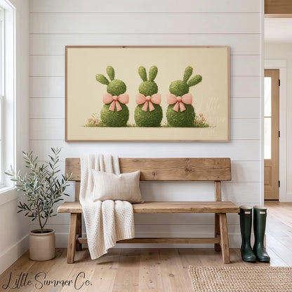 Bunny Topiaries Frame TV Art displayed on a TV