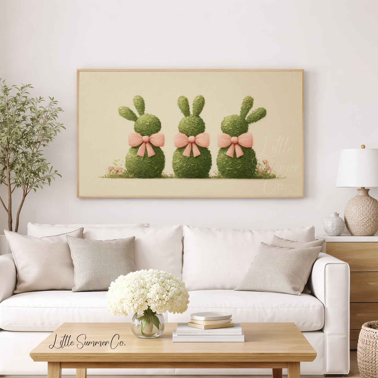 Bunny Topiaries Frame TV Art displayed on a TV