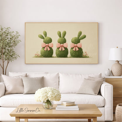 Bunny Topiaries Frame TV Art displayed on a TV