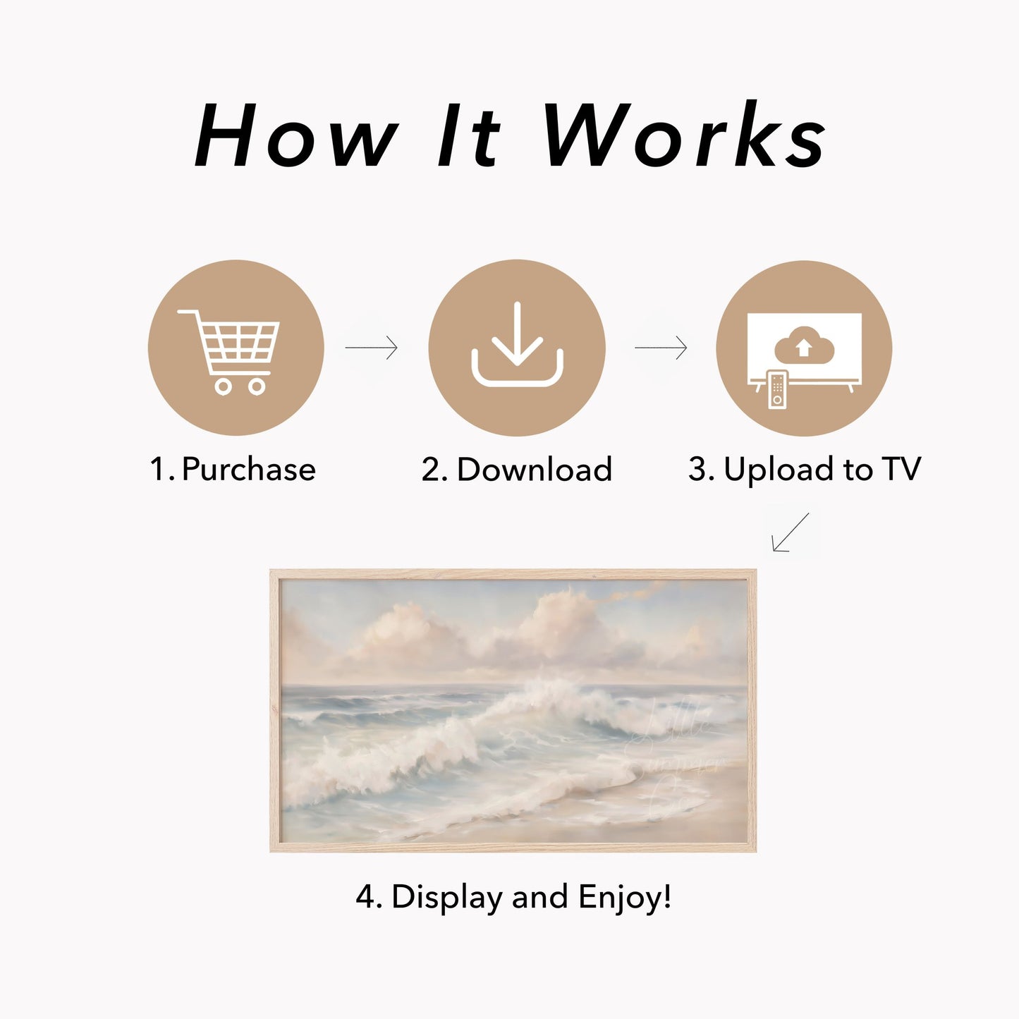 Gentle Beach Surf Frame TV Art displayed on a TV
