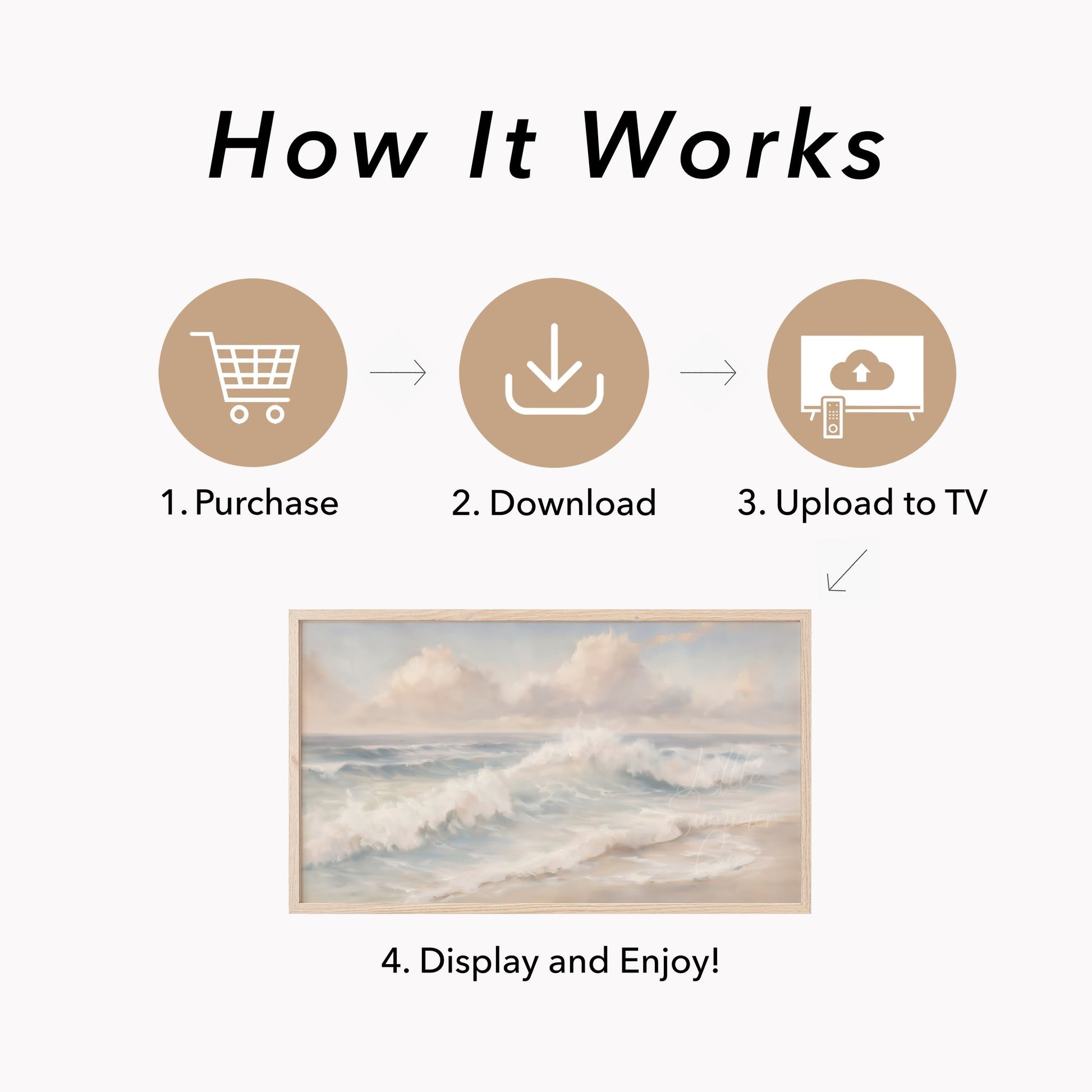 Gentle Beach Surf Frame TV Art displayed on a TV