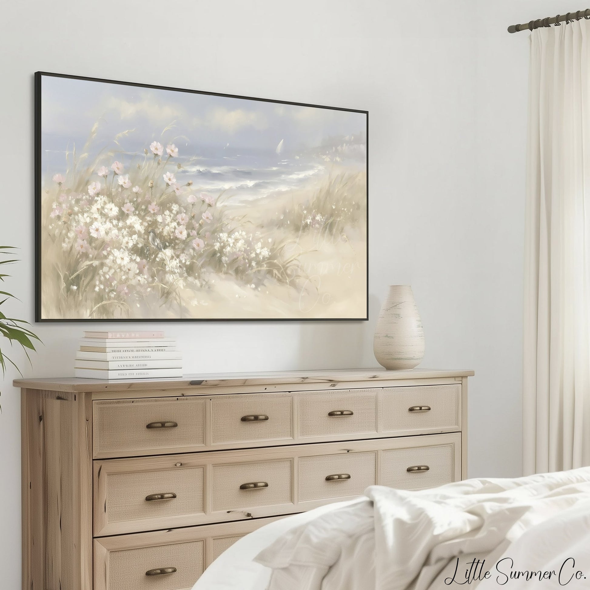 Beach Dune Flowers Frame TV Art displayed on a TV