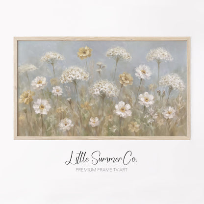 Soft Wildflower Meadow Neutral Frame TV Art displayed on a TV