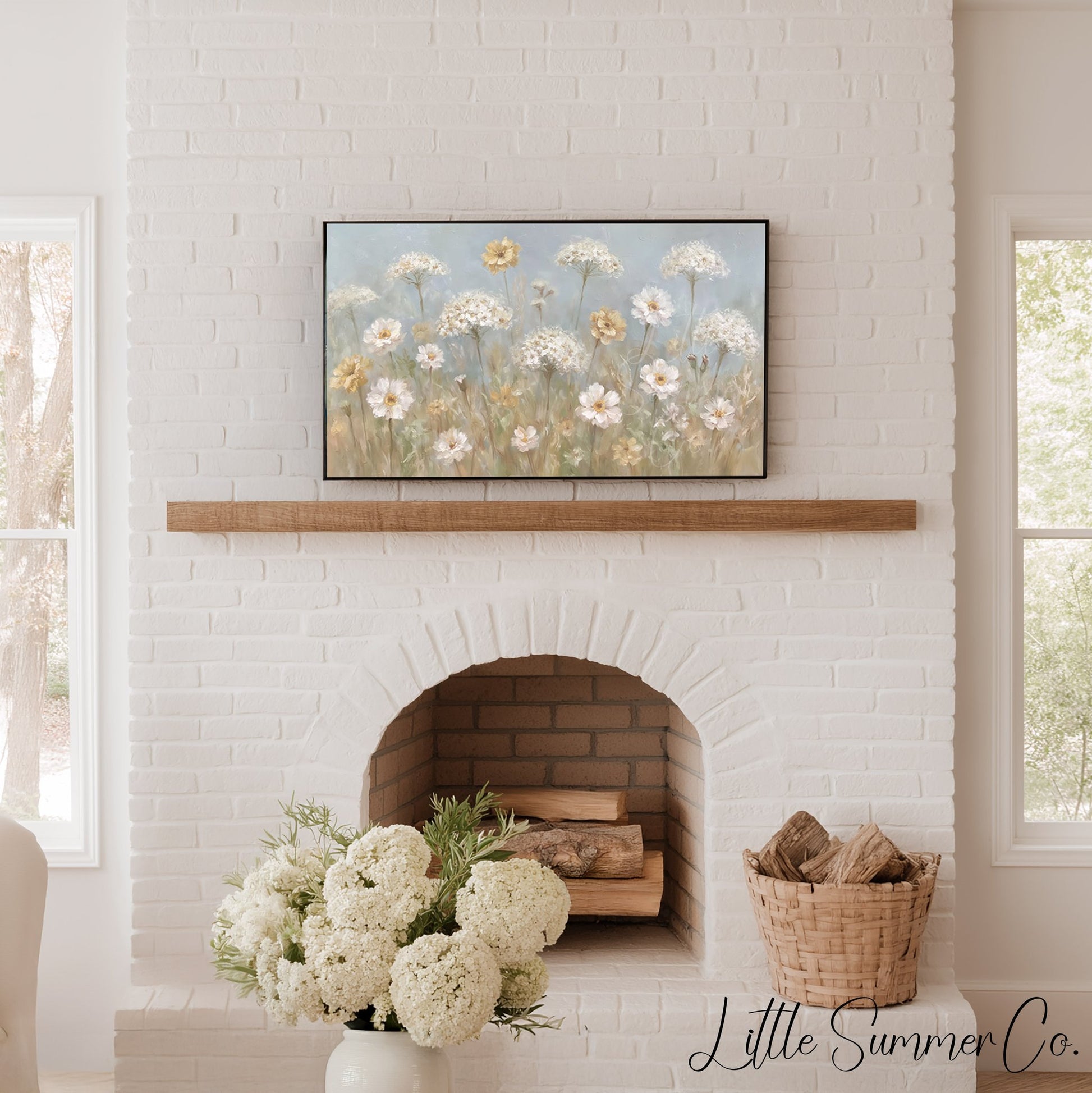 Soft Wildflower Meadow Neutral Frame TV Art displayed on a TV