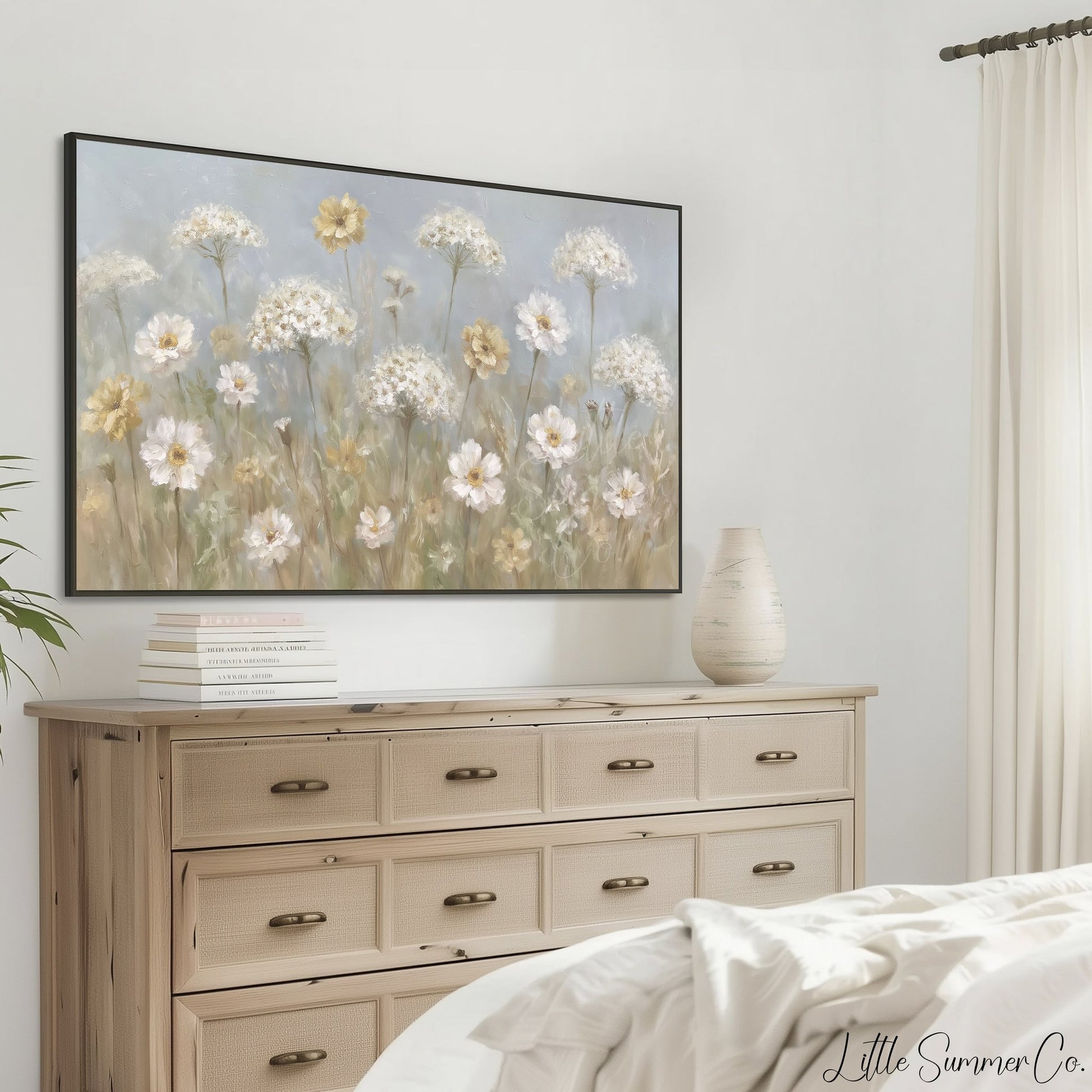 Soft Wildflower Meadow Neutral Frame TV Art displayed on a TV
