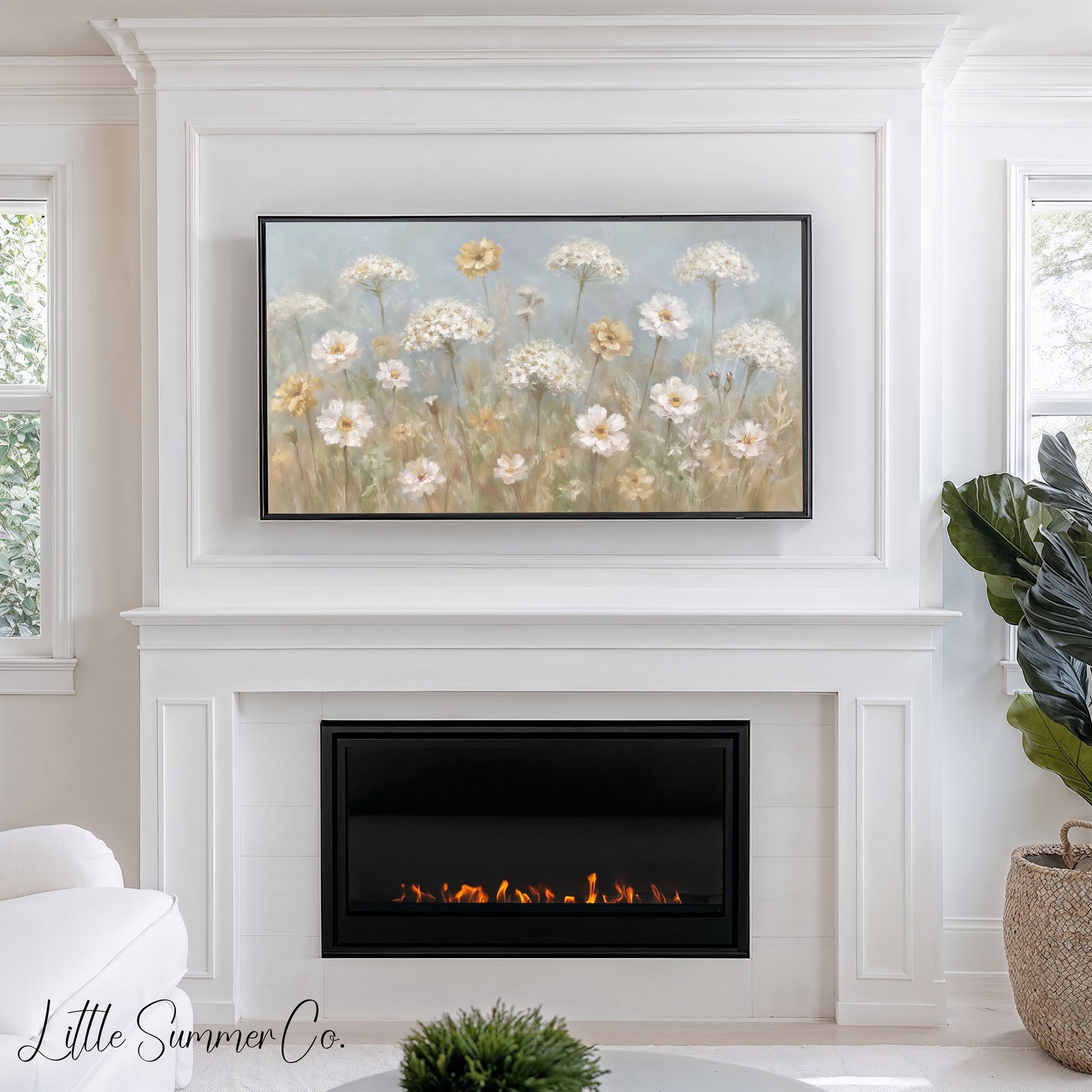 Soft Wildflower Meadow Neutral Frame TV Art displayed on a TV