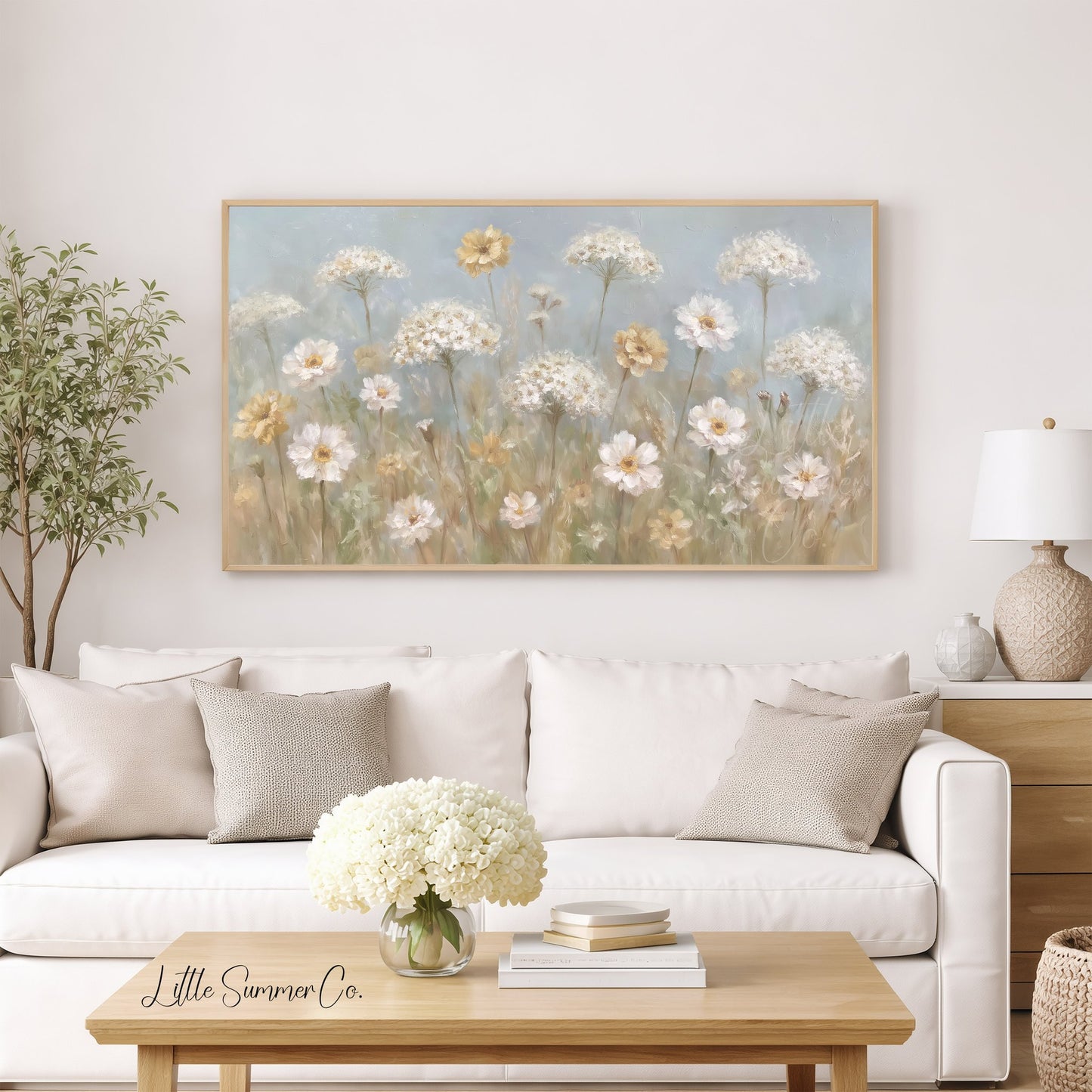 Soft Wildflower Meadow Neutral Frame TV Art displayed on a TV
