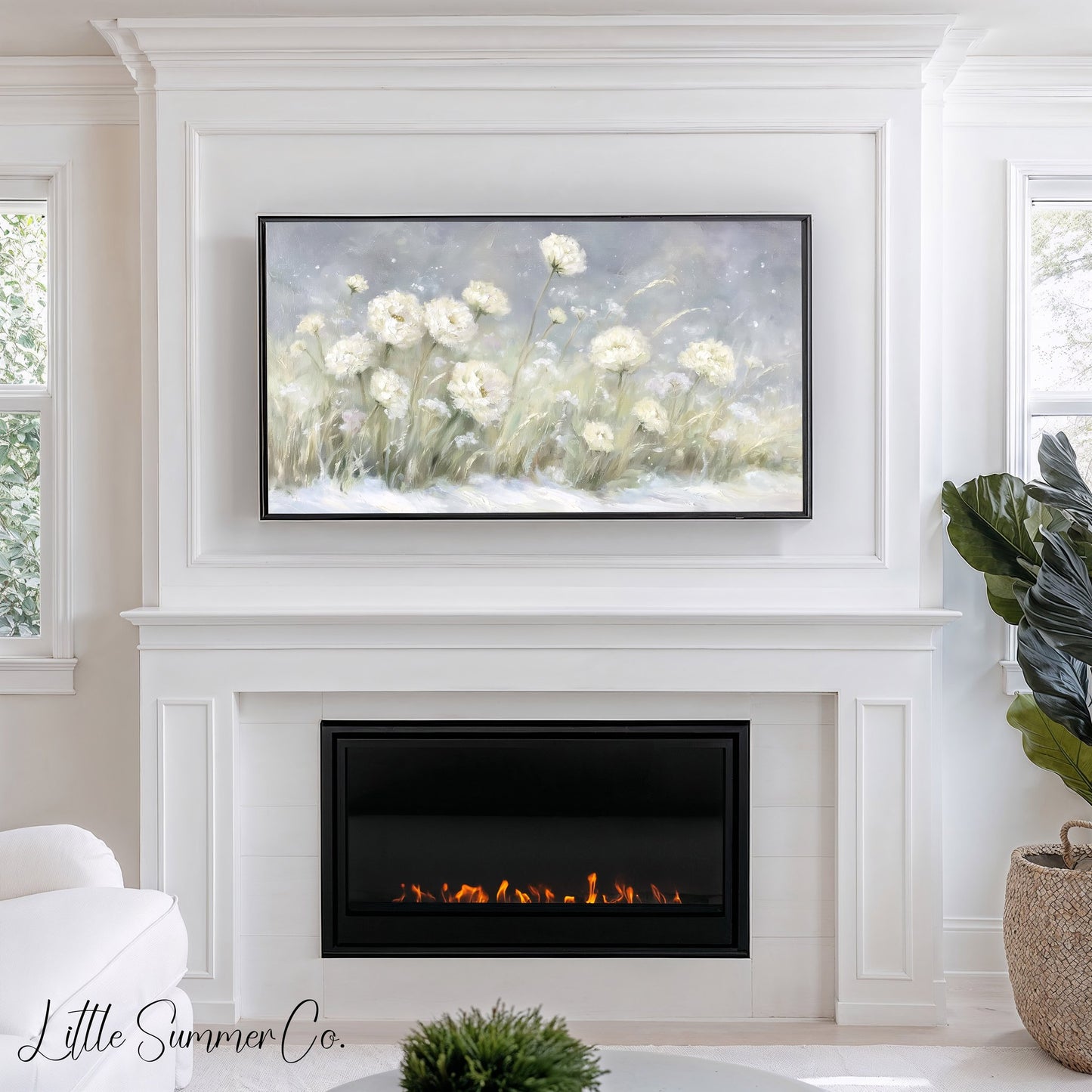 Soft Meadow Flowers Frame TV Art displayed on a TV