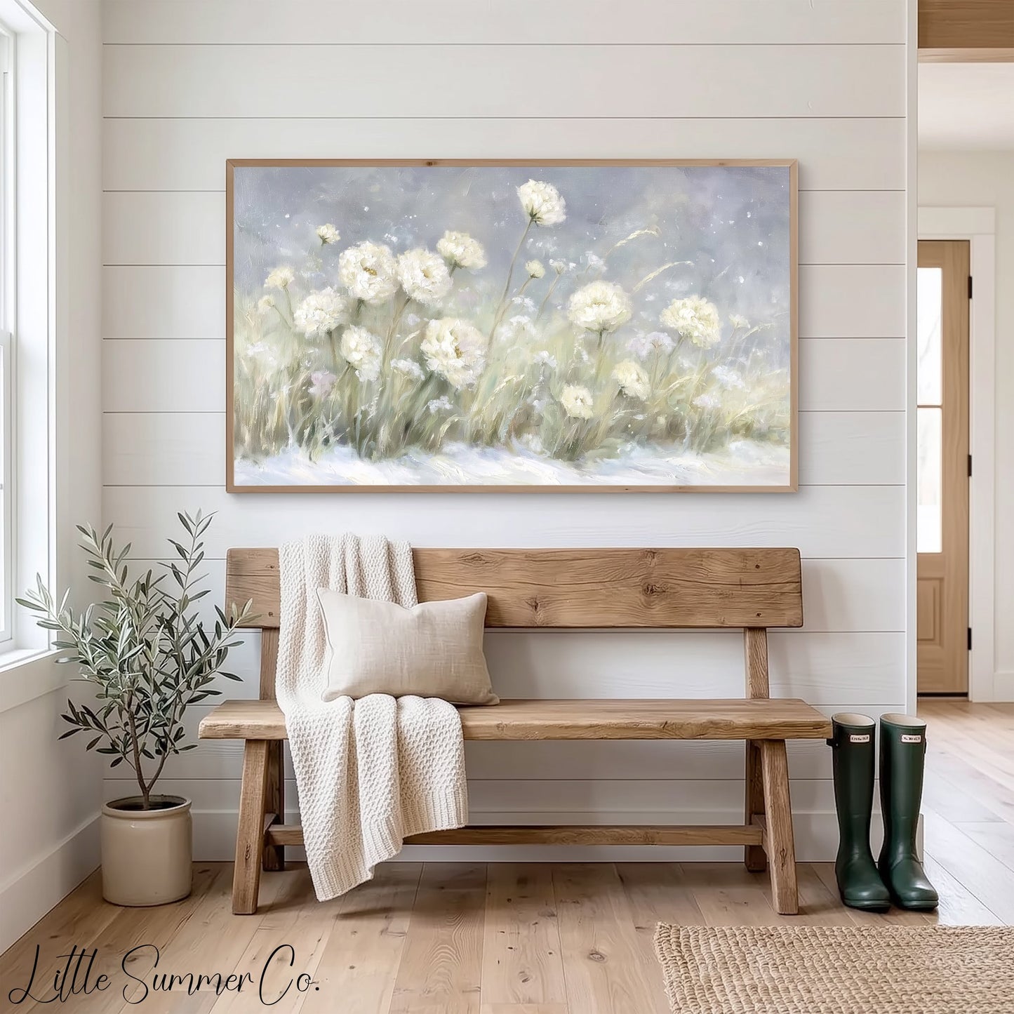 Soft Meadow Flowers Frame TV Art displayed on a TV