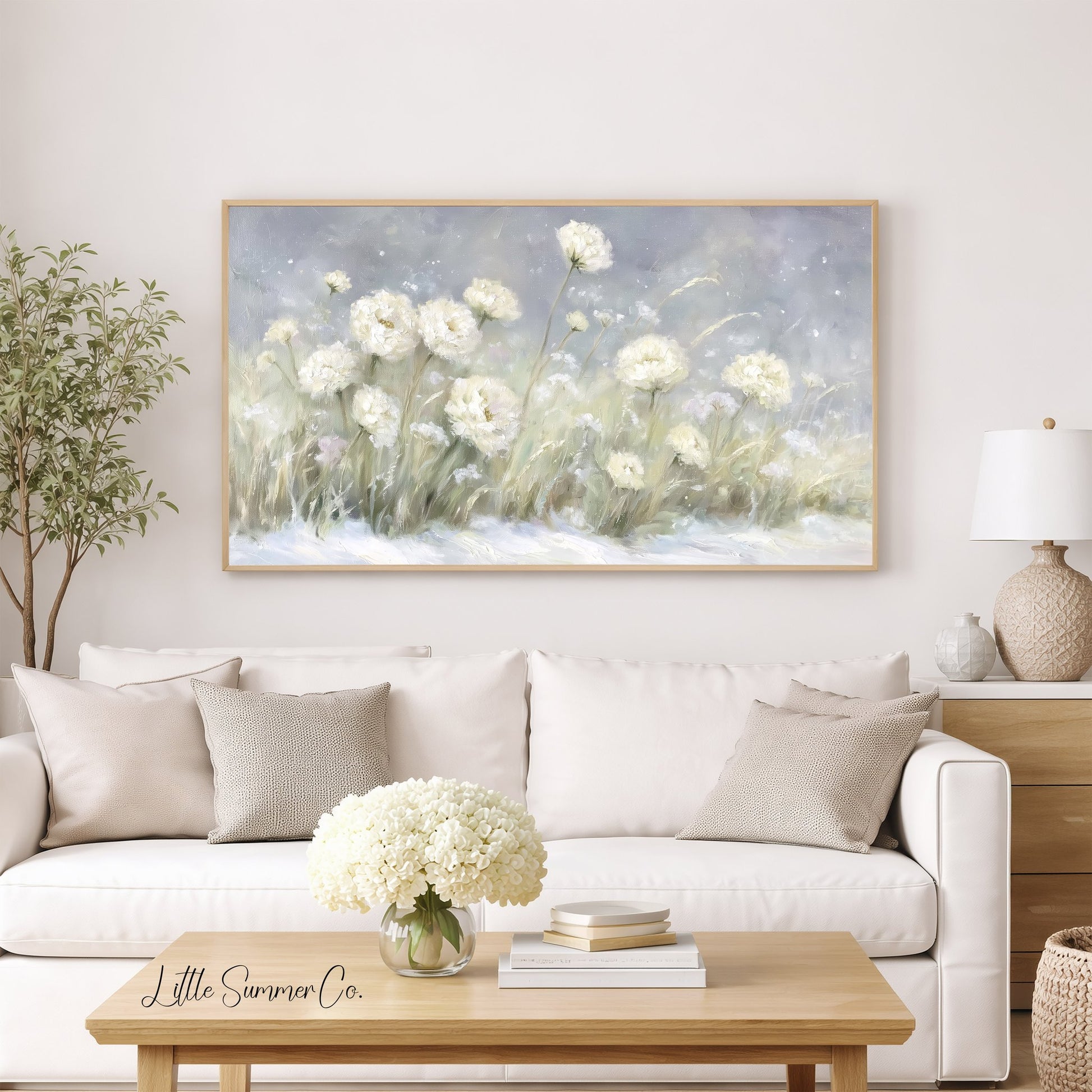 Soft Meadow Flowers Frame TV Art displayed on a TV